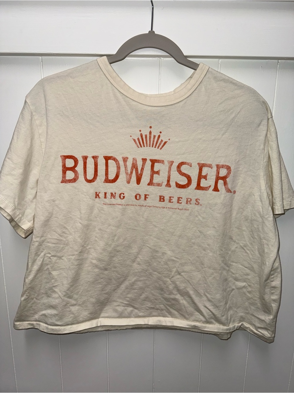 American Eagle x Budweiser King of Beers Graphic Crop T-Shirt XL Cream
